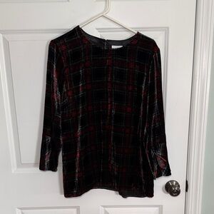 J. Jill Velvet Plaid Long-Sleeve Top - Red and Black